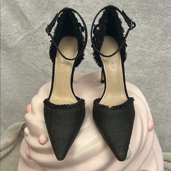 Zara Black and Blue Floral Stiletto Heels Size 7 - Picture 3 of 11